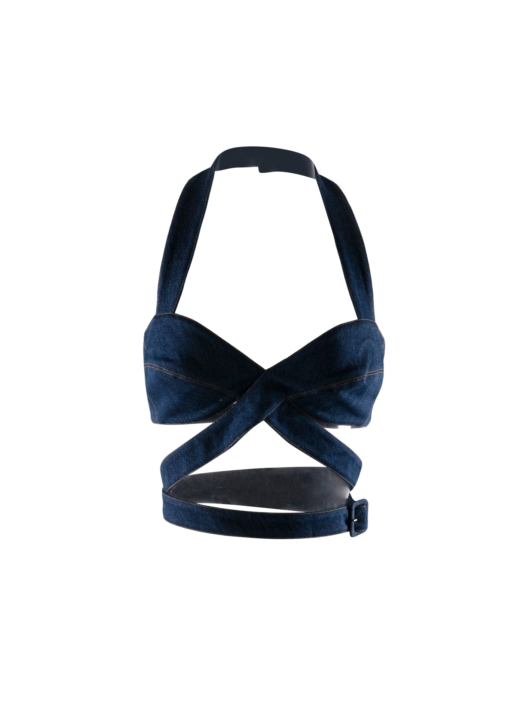 Cross-strap halter bra top - Navy