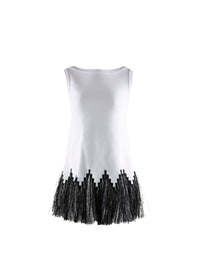 Fringed sleeveless tunic - White & Black