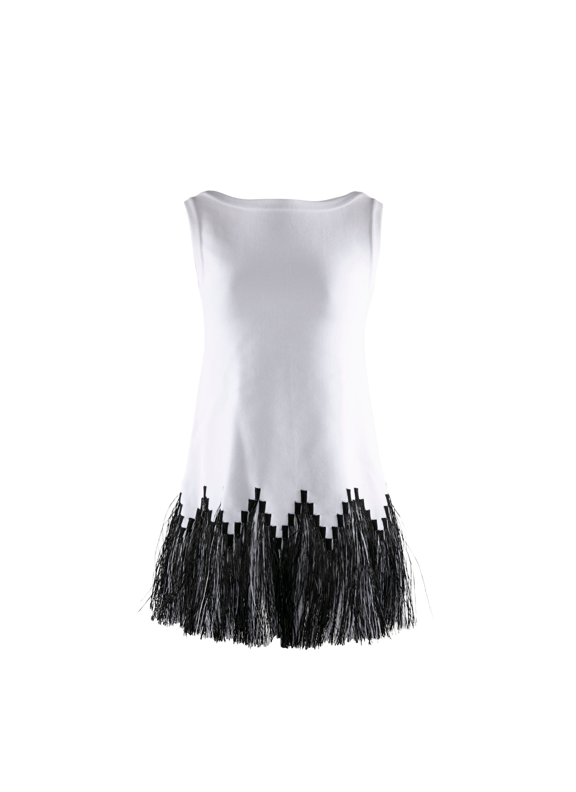 Fringed sleeveless tunic - White & Black