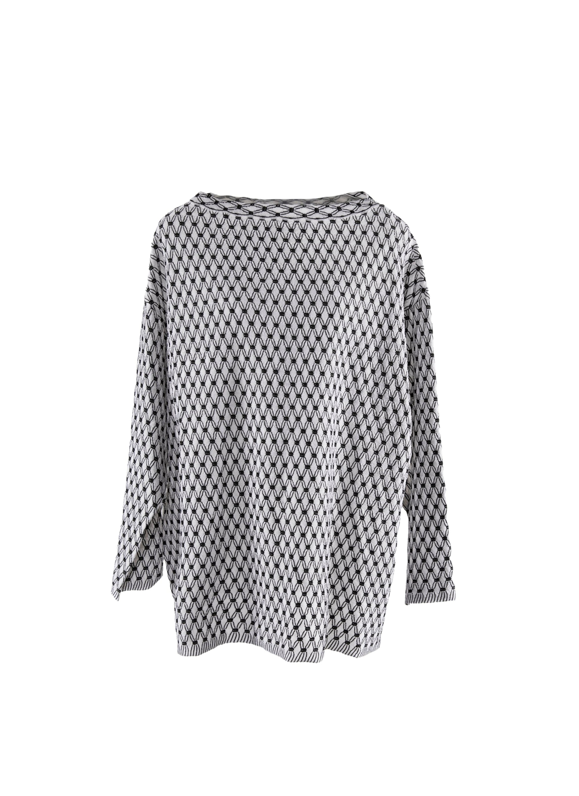 Long sleeve boat neck jumper in silk - Black & White