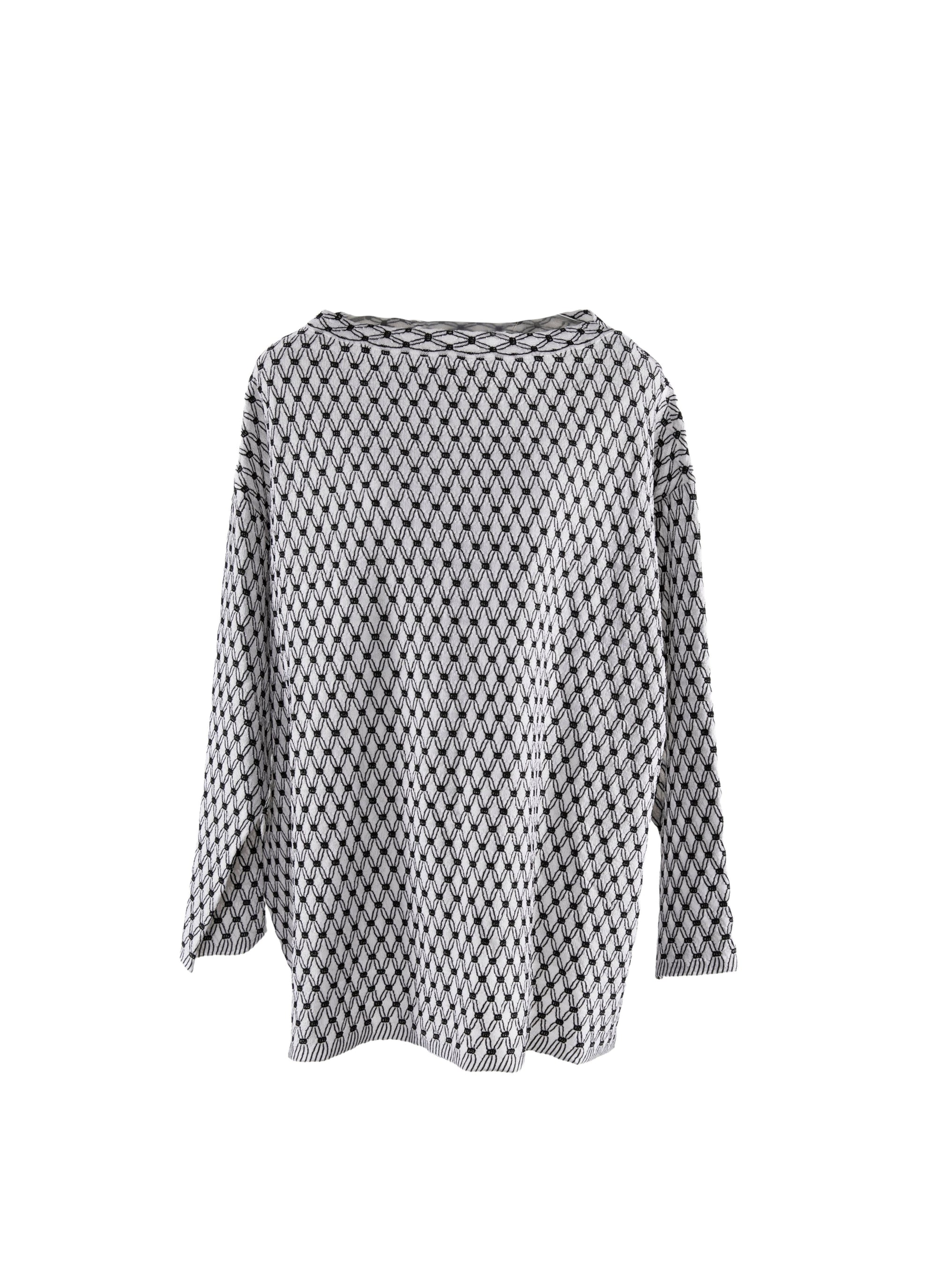 Pull à manches longues encolure bateau à motifs en soie - Noir & Blanc