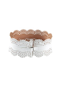 Perforated leather corset belt - Intense White