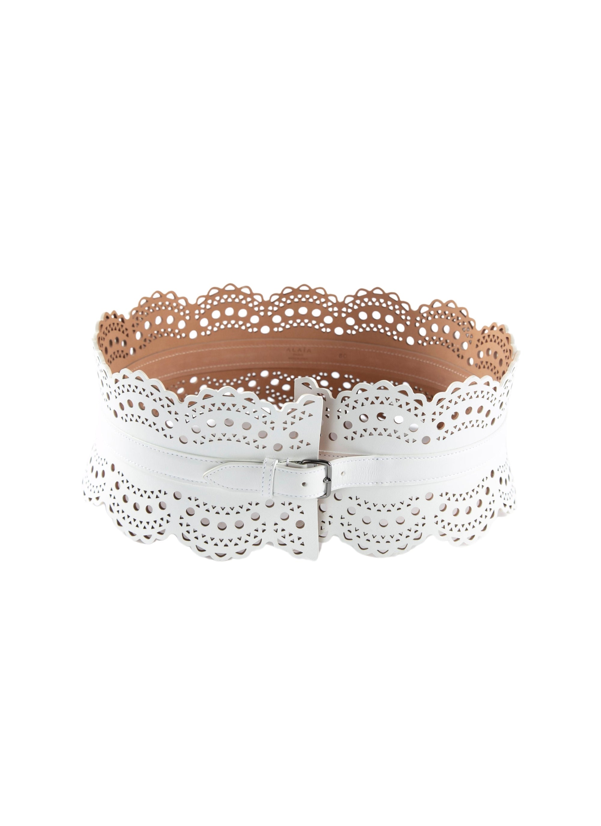 Perforated leather corset belt - Intense White