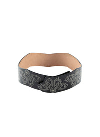 Ceinture sans boucle motifs clous en cuir - Noir