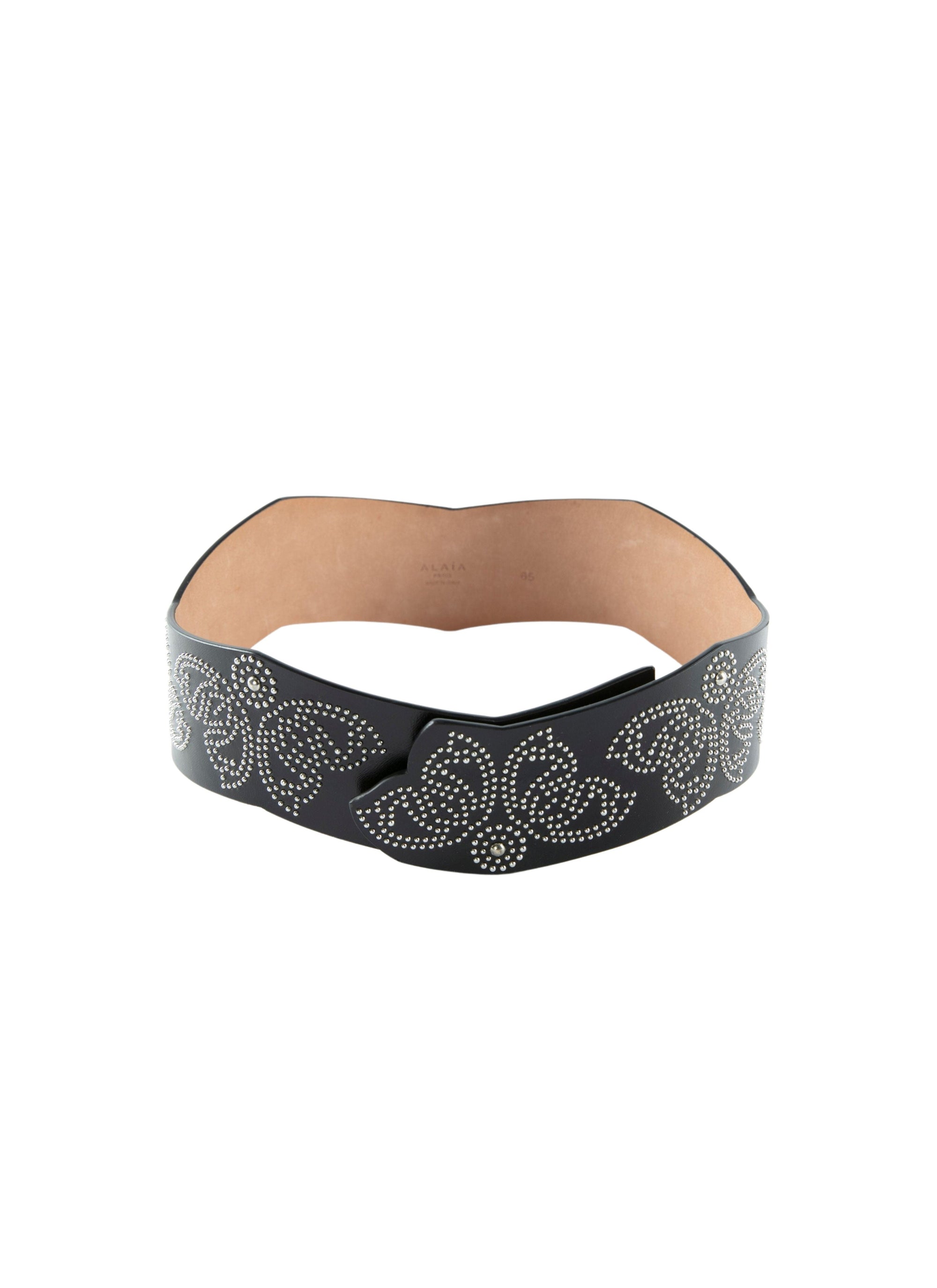 Ceinture sans boucle motifs clous en cuir - Noir