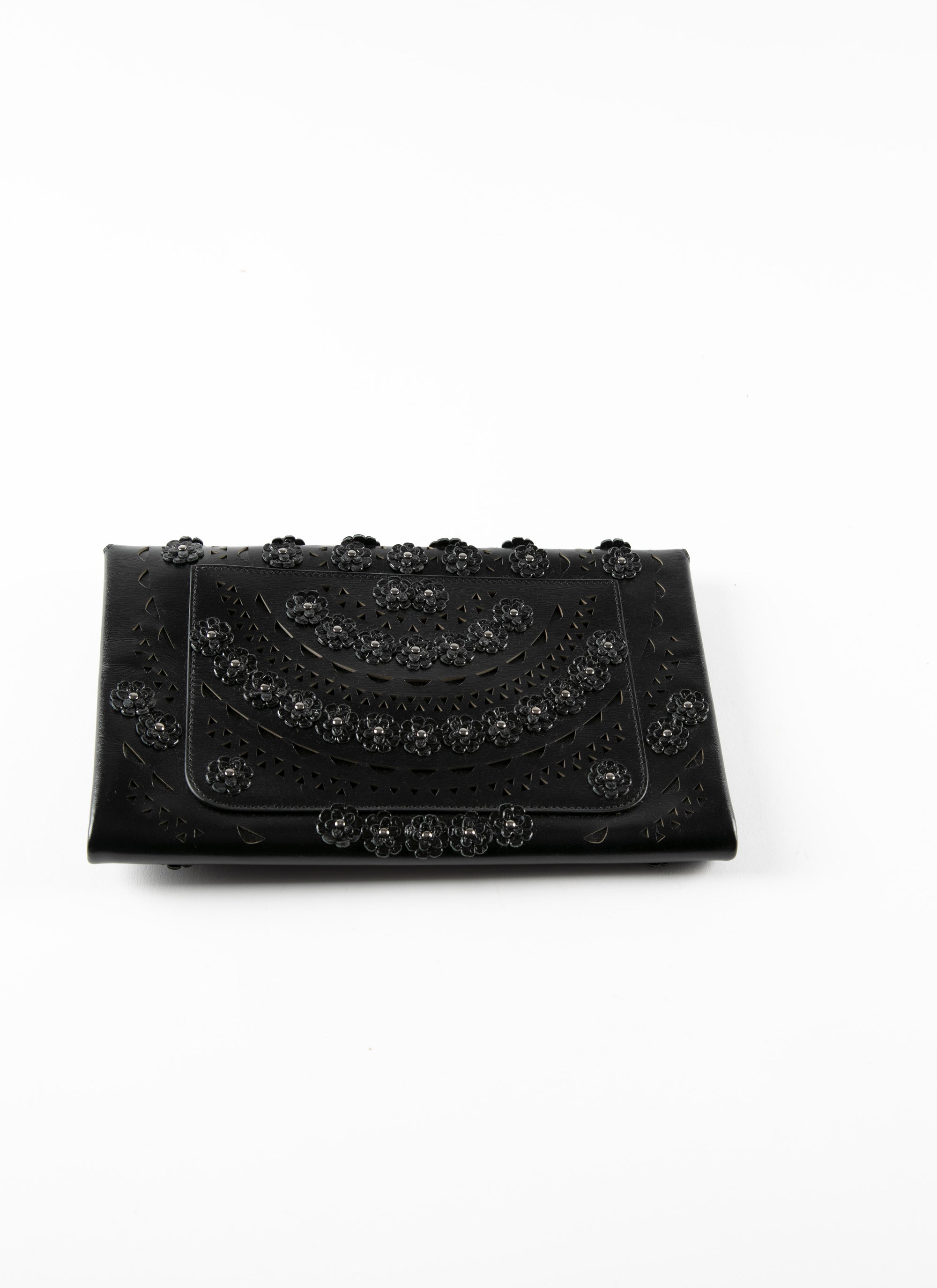 Pochette Oum fleurs en cuir - Noir