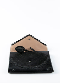 Pochette Oum fleurs en cuir - Noir