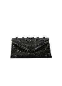 Pochette Oum fleurs en cuir - Noir