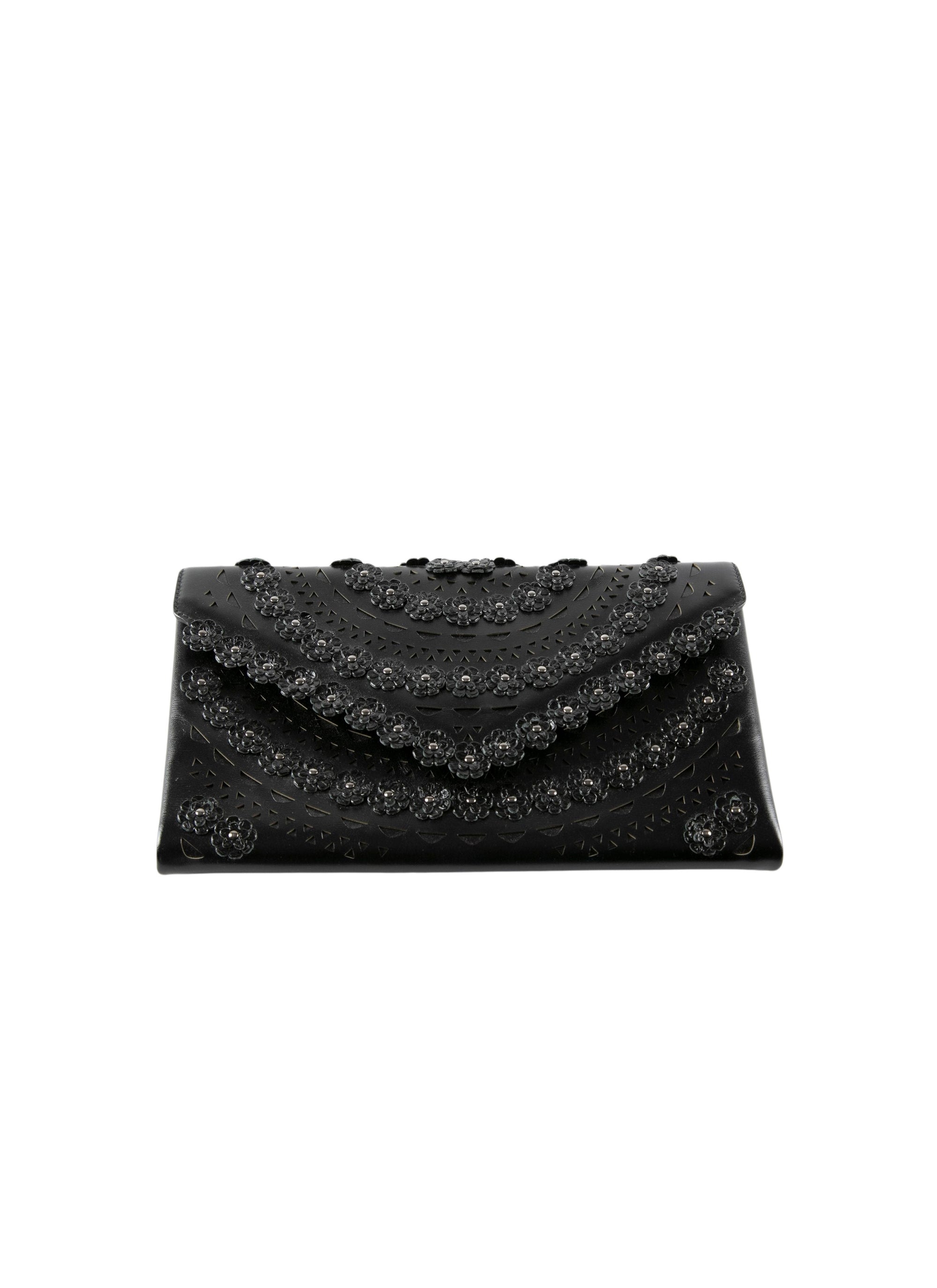 Pochette Oum fleurs en cuir - Noir