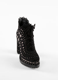 Bottines à lacets et découpes laser en cuir - Noir & Gris