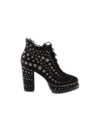 Bottines à lacets et découpes laser en cuir - Noir & Gris