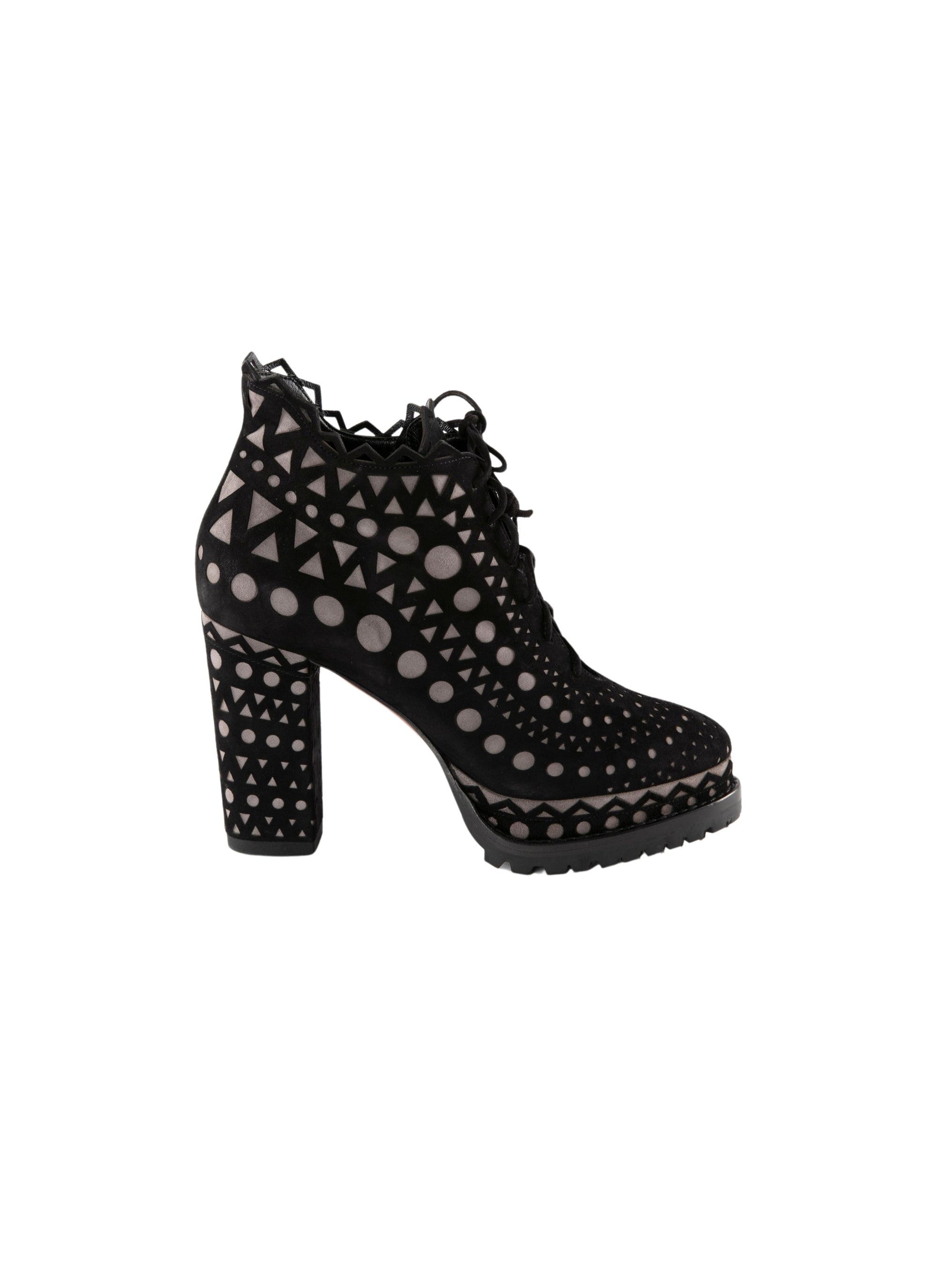 Bottines à lacets et découpes laser en cuir - Noir & Gris