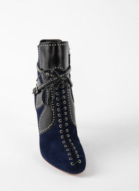 Bottines à lacets et motifs bordures cloutées en cuir - Bleu & Noir