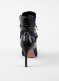 Bottines à lacets et motifs bordures cloutées en cuir - Bleu & Noir