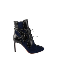 Bottines à lacets et motifs bordures cloutées en cuir - Bleu & Noir