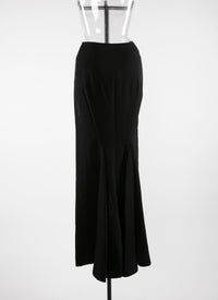 Long skirt in plain wool with button fastening - Black intense