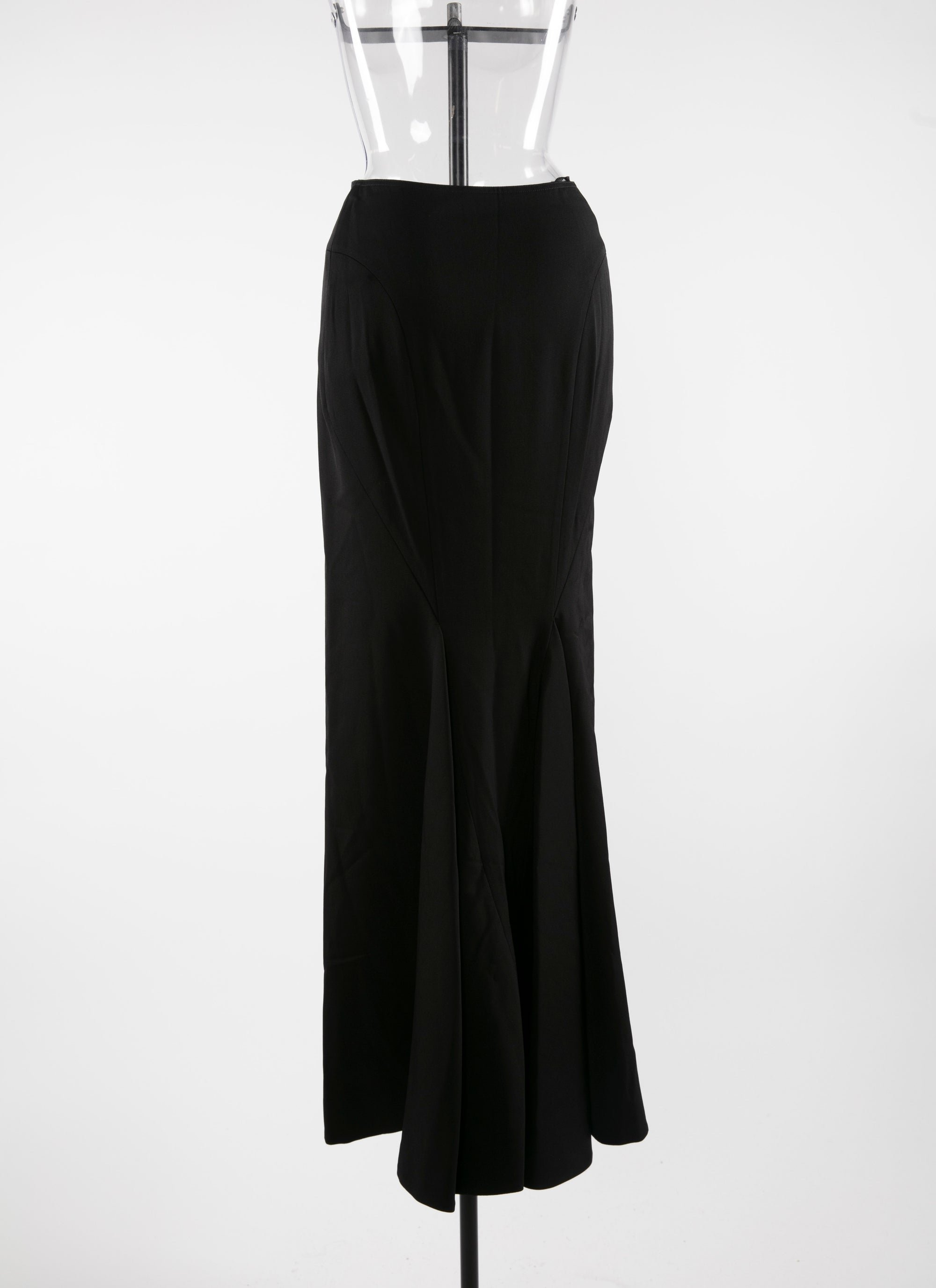 Long skirt in plain wool with button fastening - Black intense