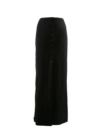 Long skirt in plain wool with button fastening - Black intense