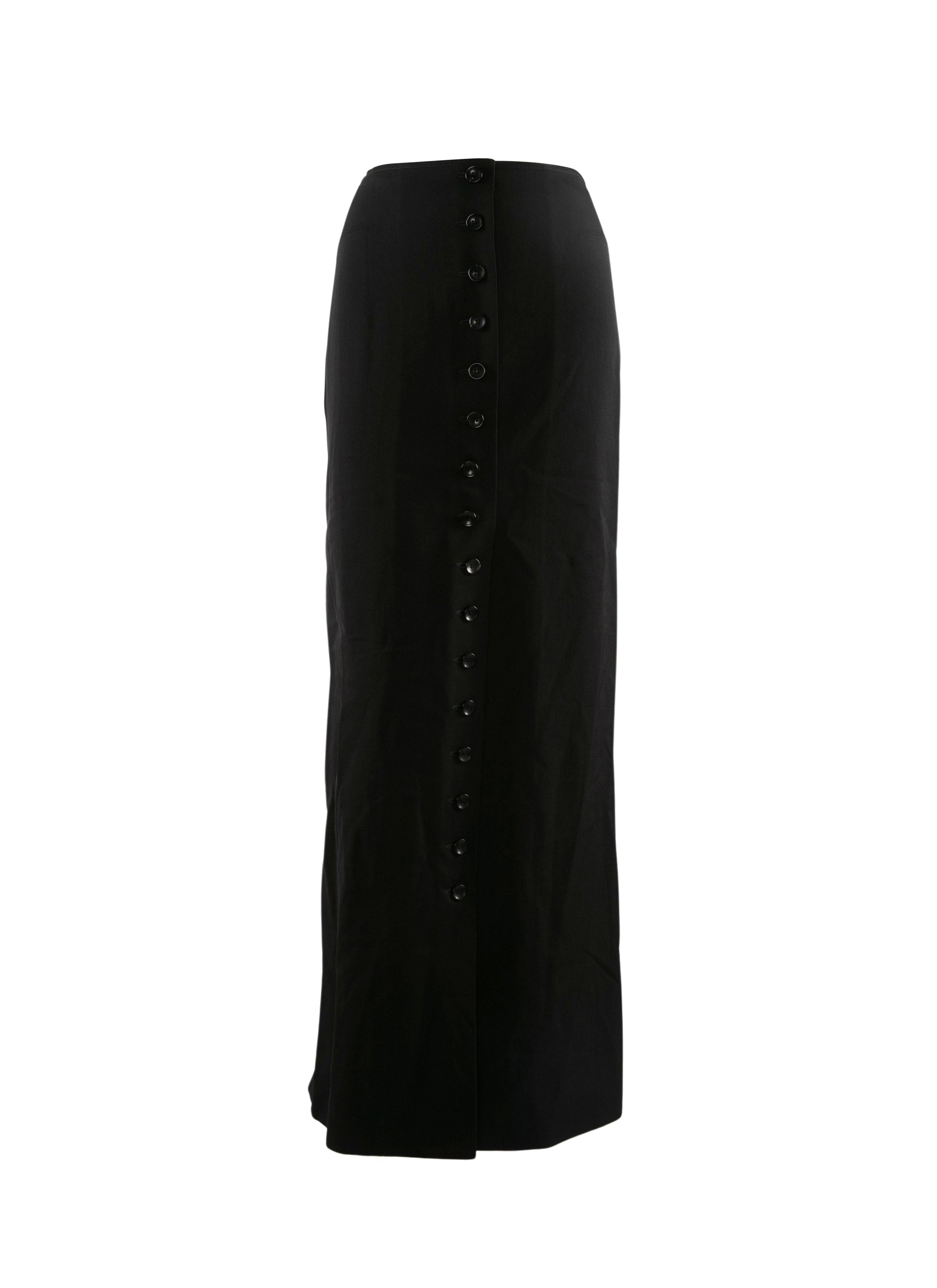Long skirt in plain wool with button fastening - Black intense