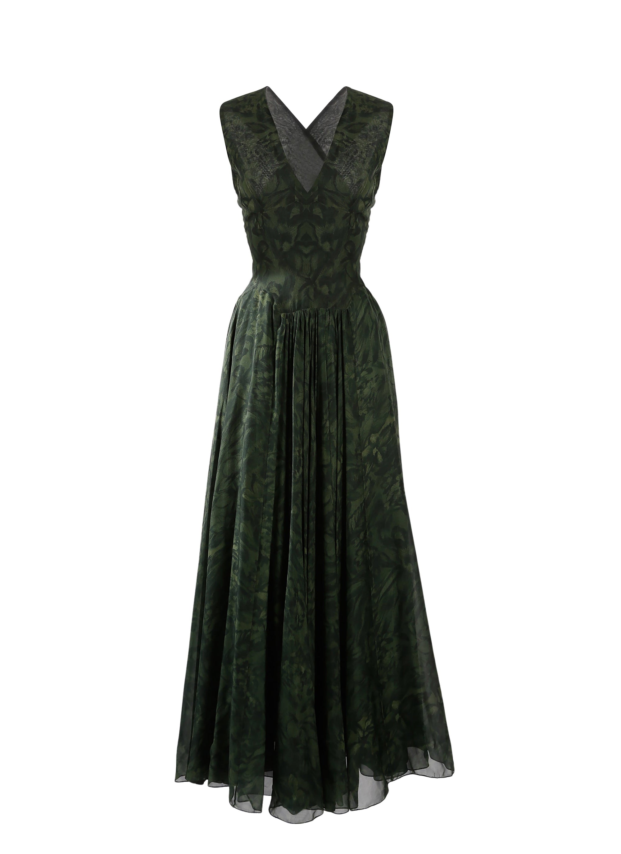 Robe sans manches à fleurs en soie - Sapin