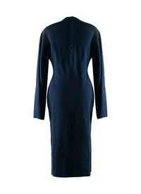 Robe à manches longues cintrées et col montant en laine - Marine