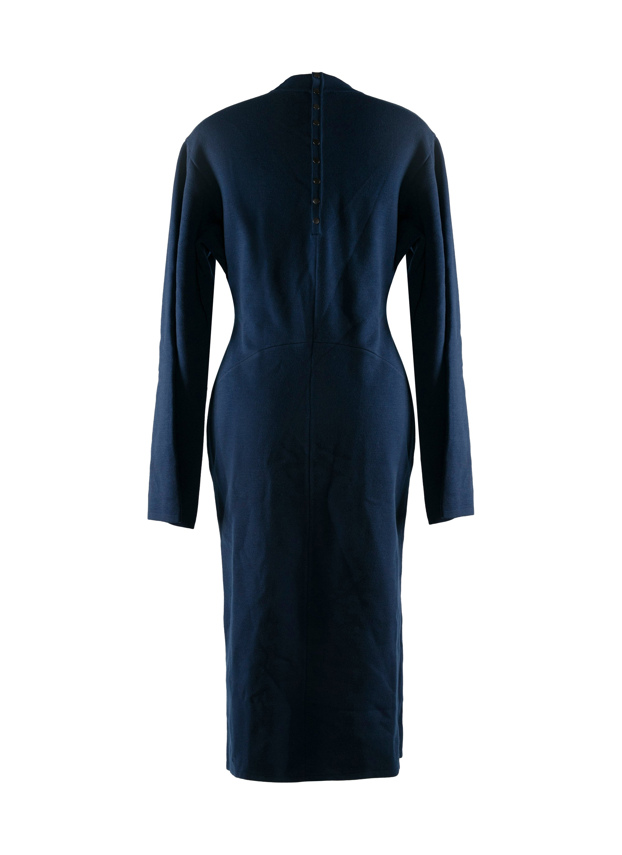 Robe à manches longues cintrées et col montant en laine - Marine