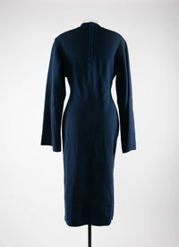 Robe à manches longues cintrée col montant - Marine