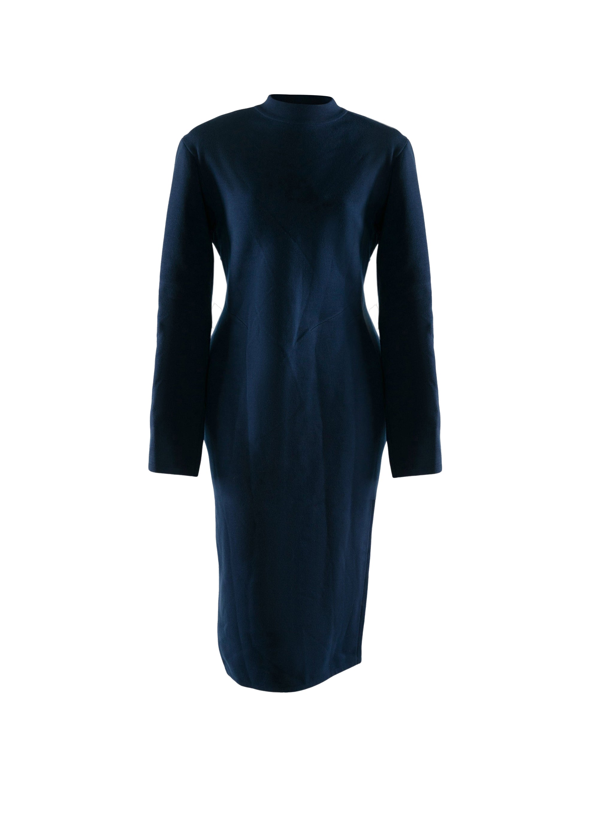 Robe à manches longues cintrée col montant - Marine