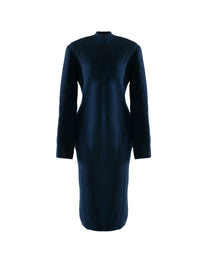 Robe à manches longues cintrées et col montant en laine - Marine