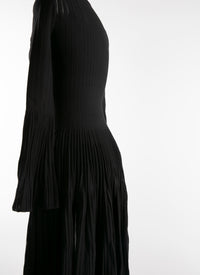 Long-sleeved ruched wool dress - Black intense