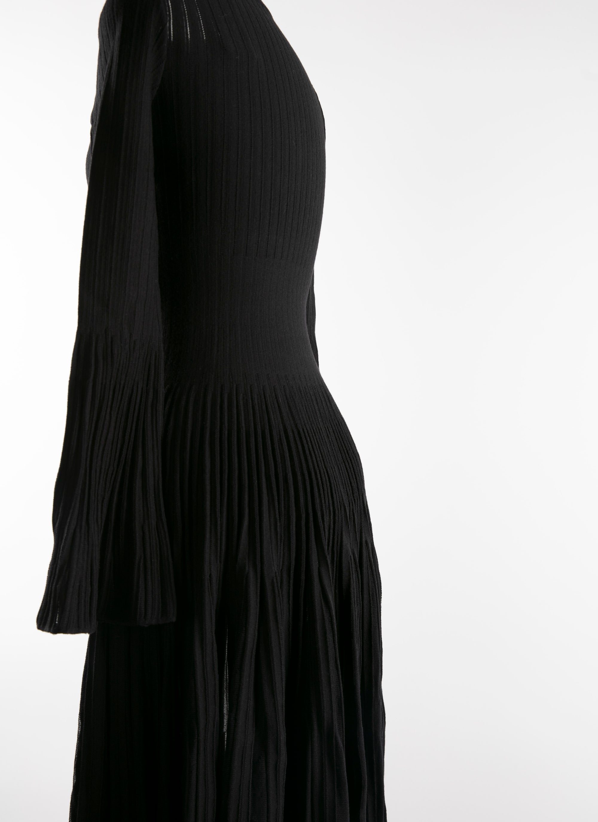 Long-sleeved ruched wool dress - Black intense