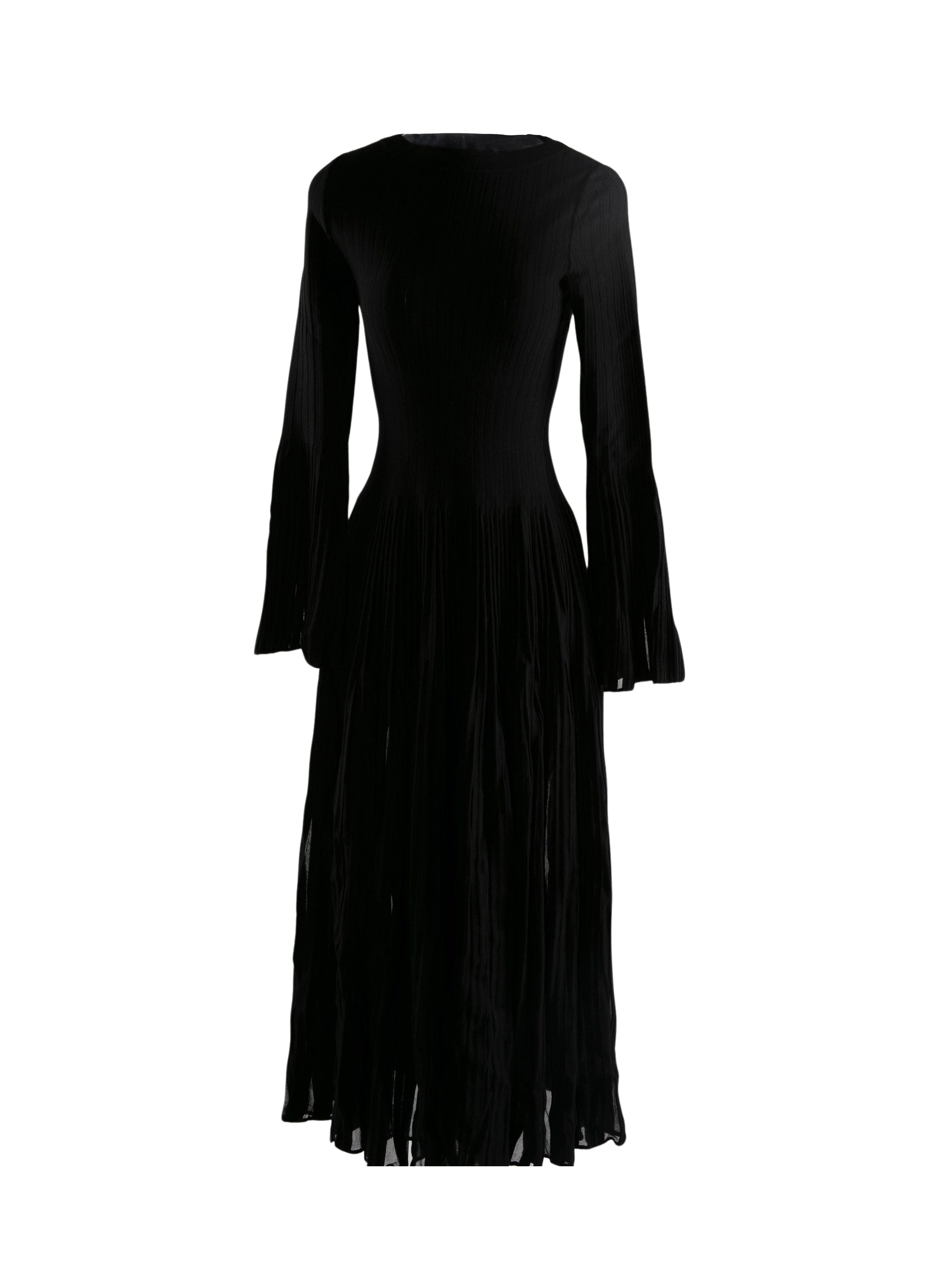 Long-sleeved ruched wool dress - Black intense