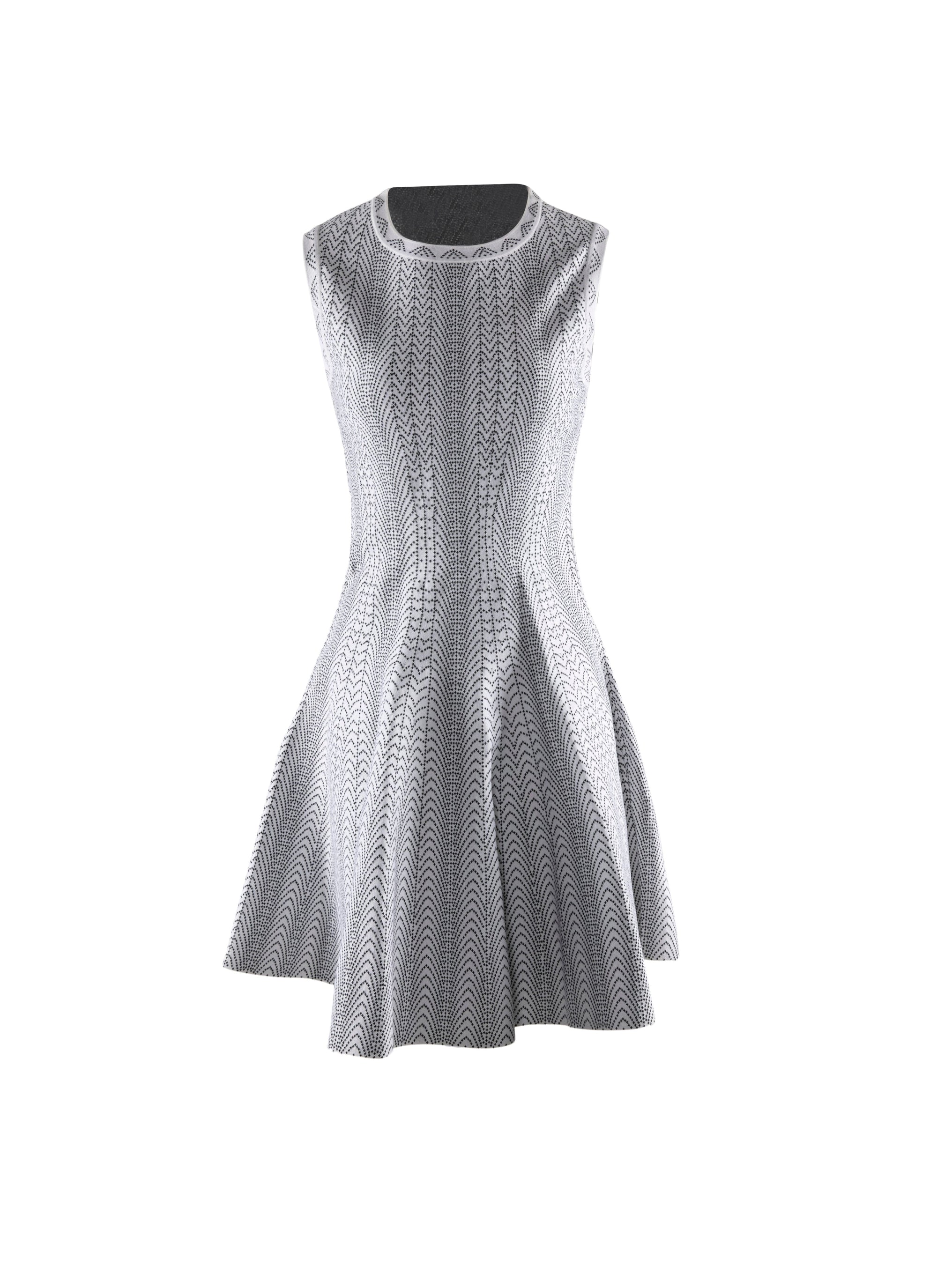 Robe patineuse sans manches col rond en laine - Blanc & Noir