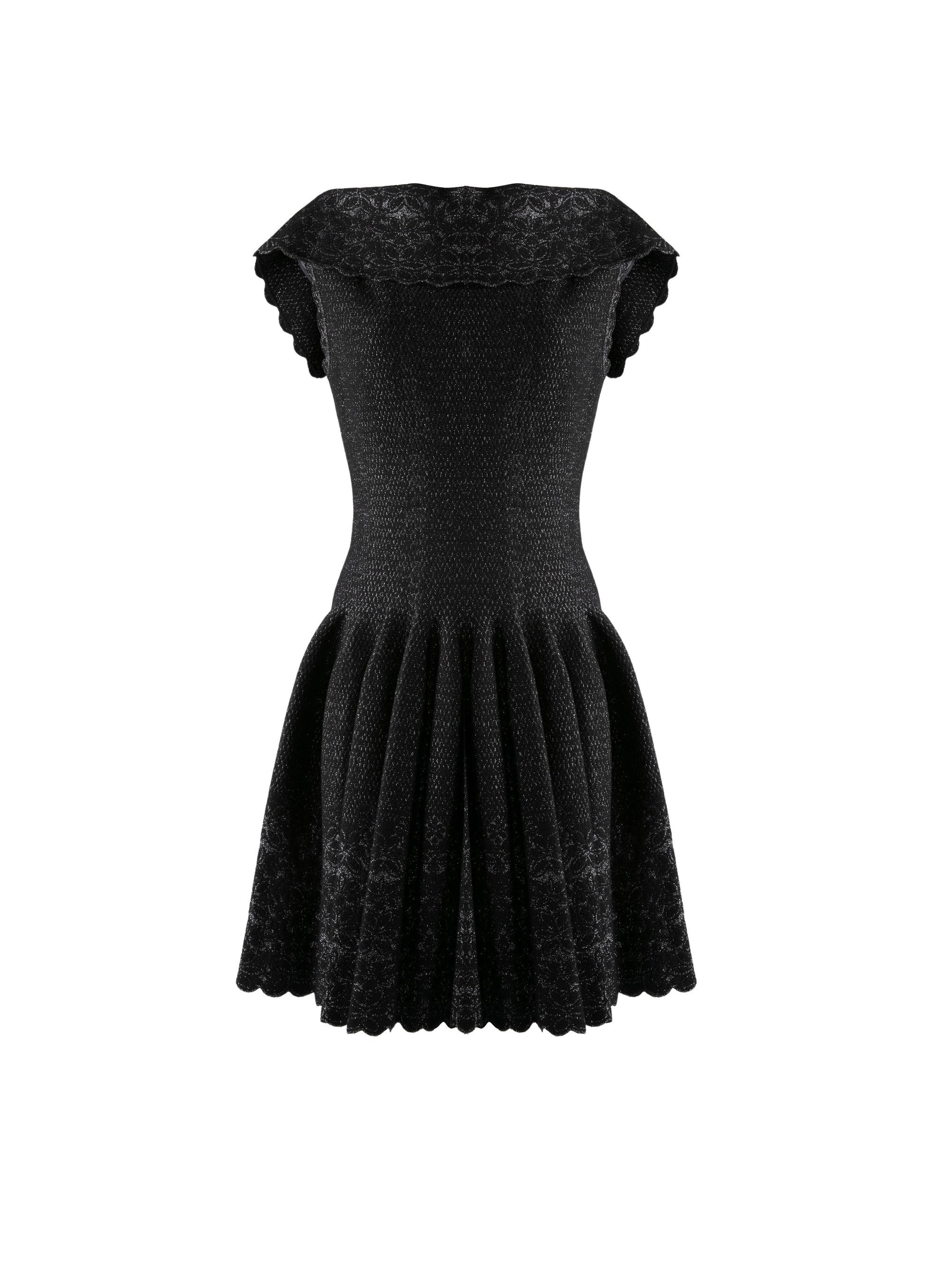 Patio sleeveless mesh dress with closed collar - Black & Silver