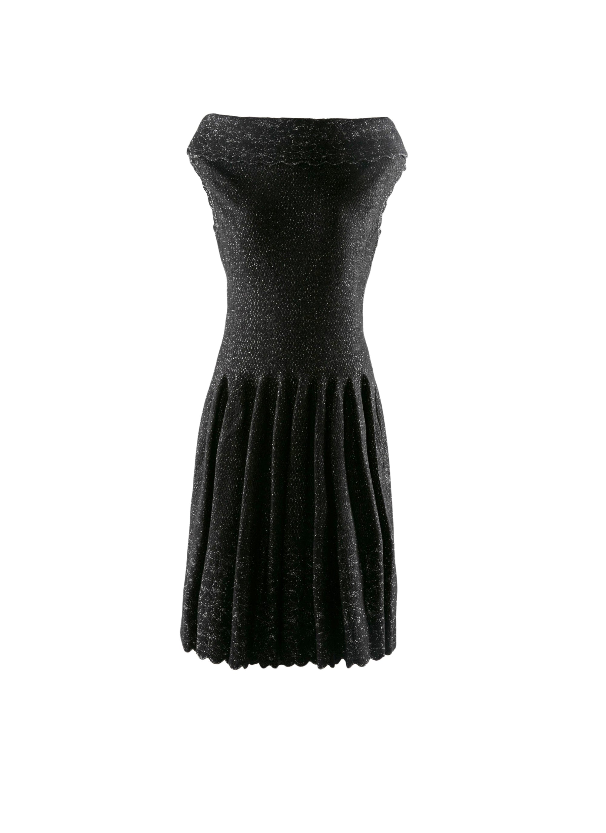 Robe sans manches col bateau plissée - Noir & Argent
