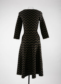 Fitted wool metallic embroidered herringbone dress - Black & Gold