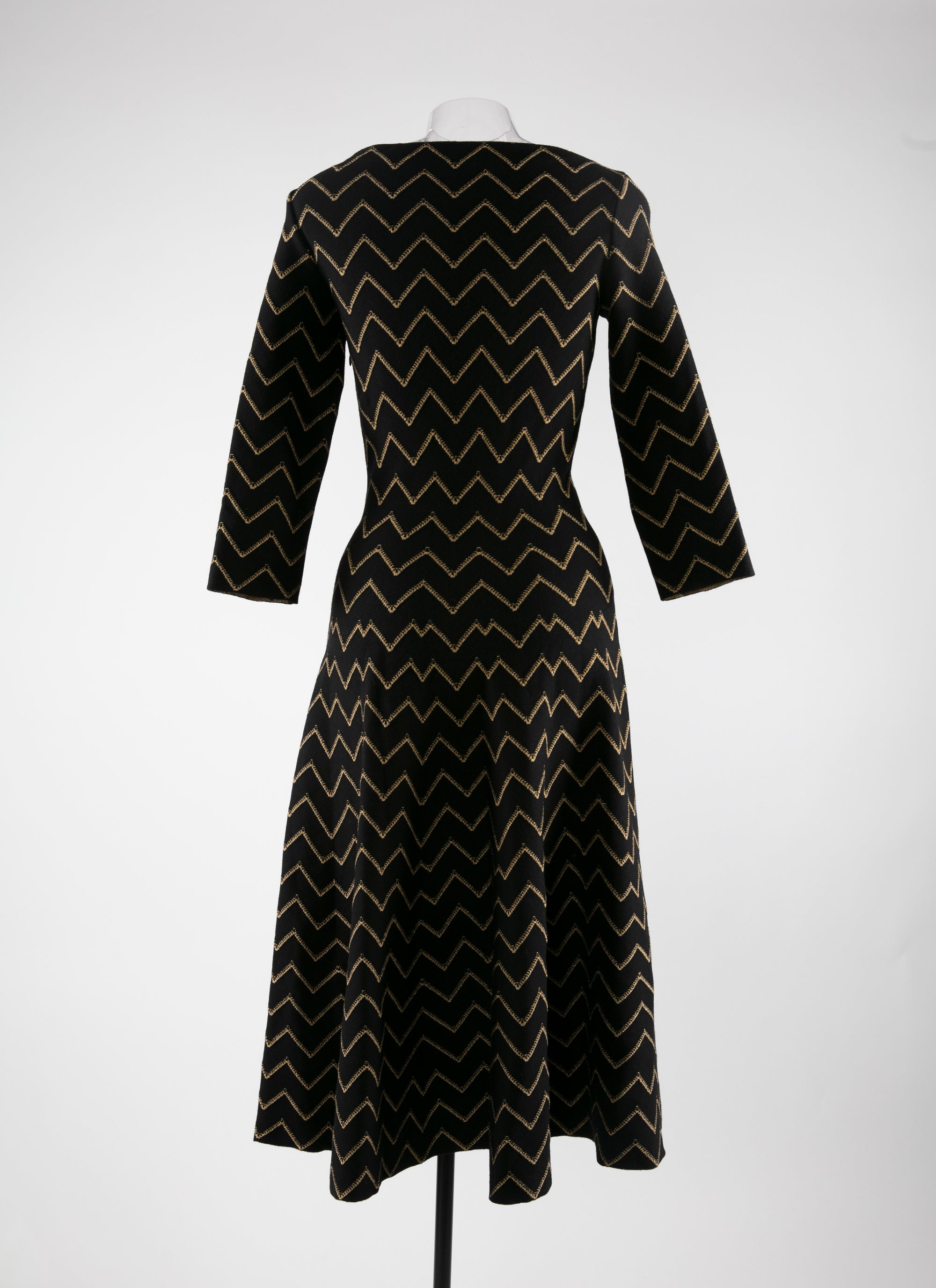 Fitted wool metallic embroidered herringbone dress - Black & Gold