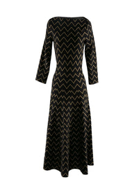 Fitted dress with metallic embroidered chevron in wool - Black & Gold