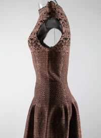 Scalloped hem boat neck midi-length dress - Black & Marron