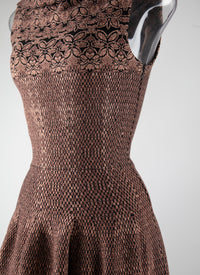 Scalloped hem boat neck midi-length dress - Black & Marron