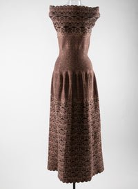 Scalloped hem boat neck midi-length dress - Black & Marron