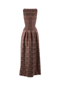 Scalloped hem boat neck midi-length dress - Black & Marron