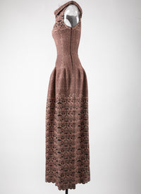 Scalloped hem boat neck midi-length dress - Black & Marron