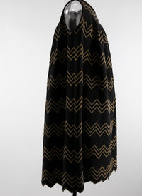 Robe ample à chevron brodé métallique en laine - Noir & Or