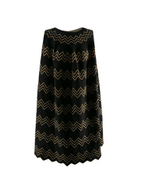 Robe ample à chevron brodé métallique en laine - Noir & Or
