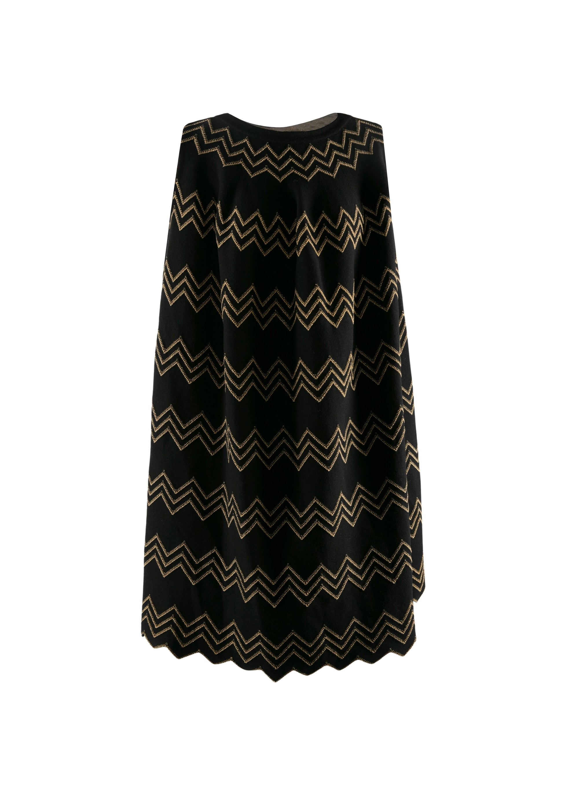 Robe ample à chevron brodé métallique en laine - Noir & Or