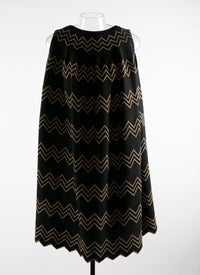 Robe ample à chevron brodé métallique en laine - Noir & Or