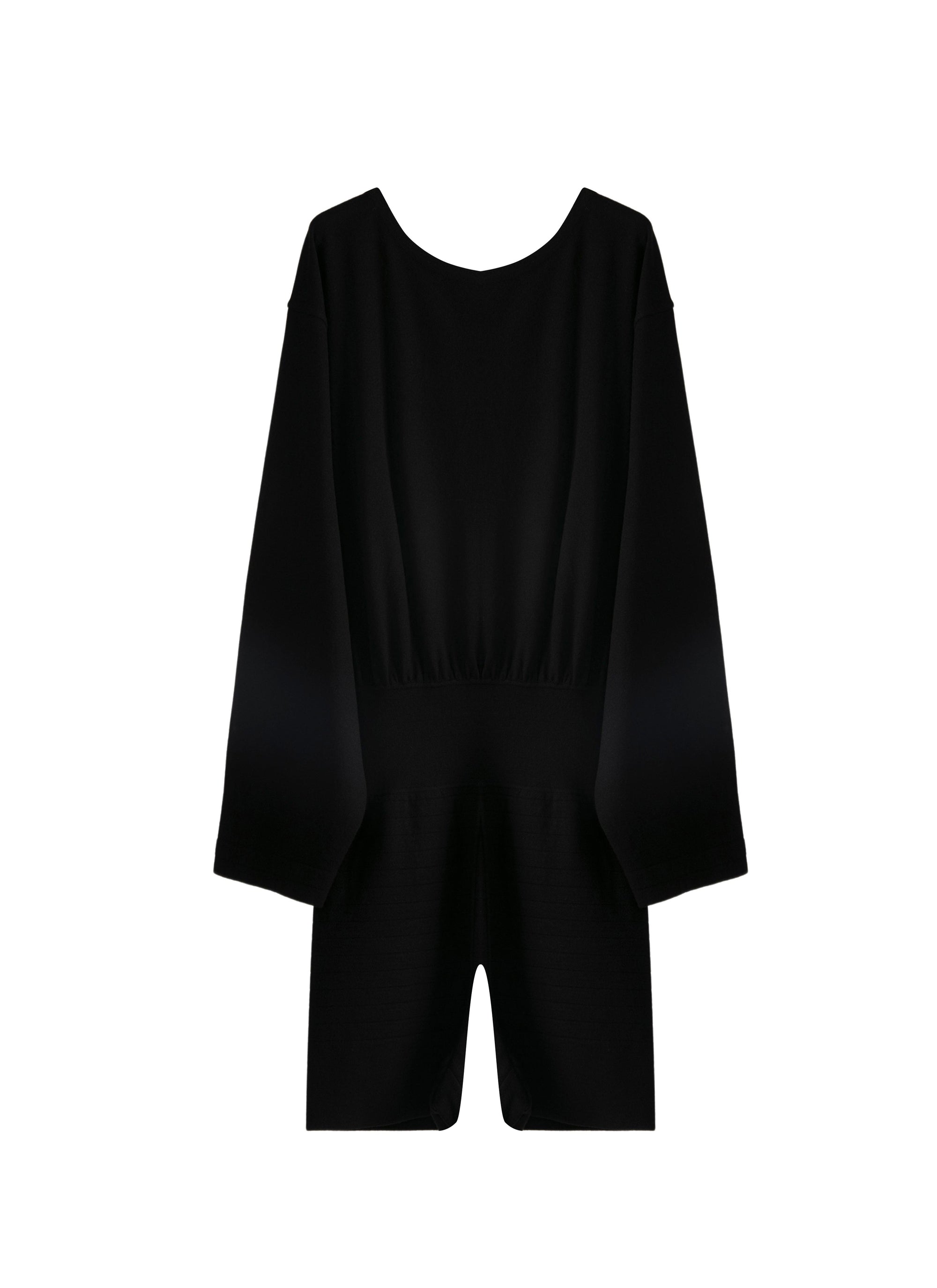 Combi-short à manches longues en laine - Noir