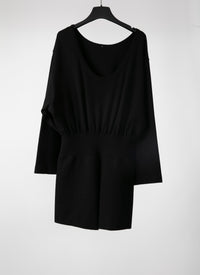 Long-sleeved jumpsuit in wool - Black intense