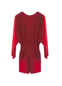 Supreme Wool Long Sleeve Playsuit - Ruby